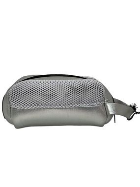 Ah-Dorned Sport New York Travel Make Up Bag Metallic Silver Zip Close Vacation